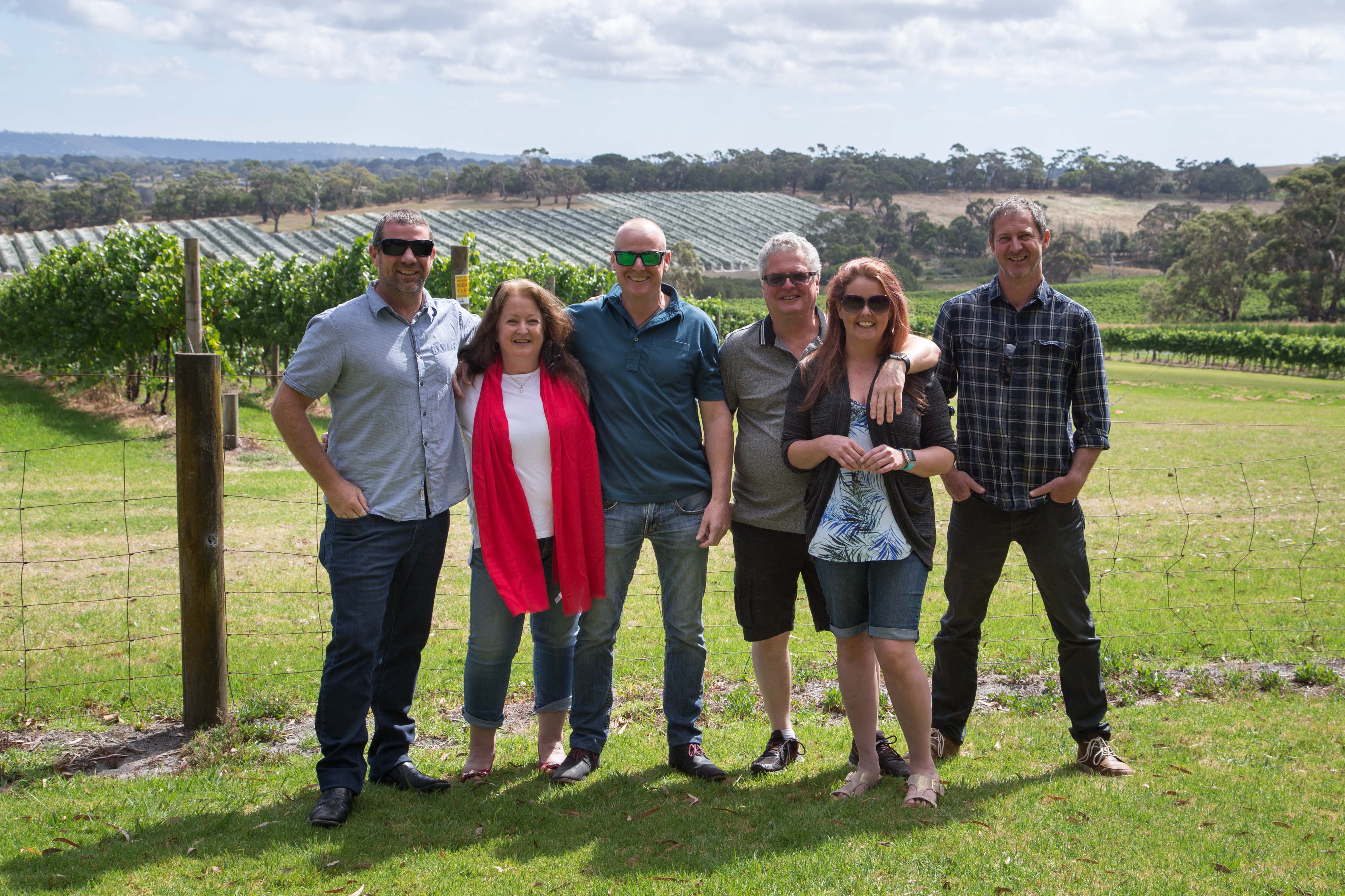 Group photo in front of the vines of Yabby Lake Vineyard