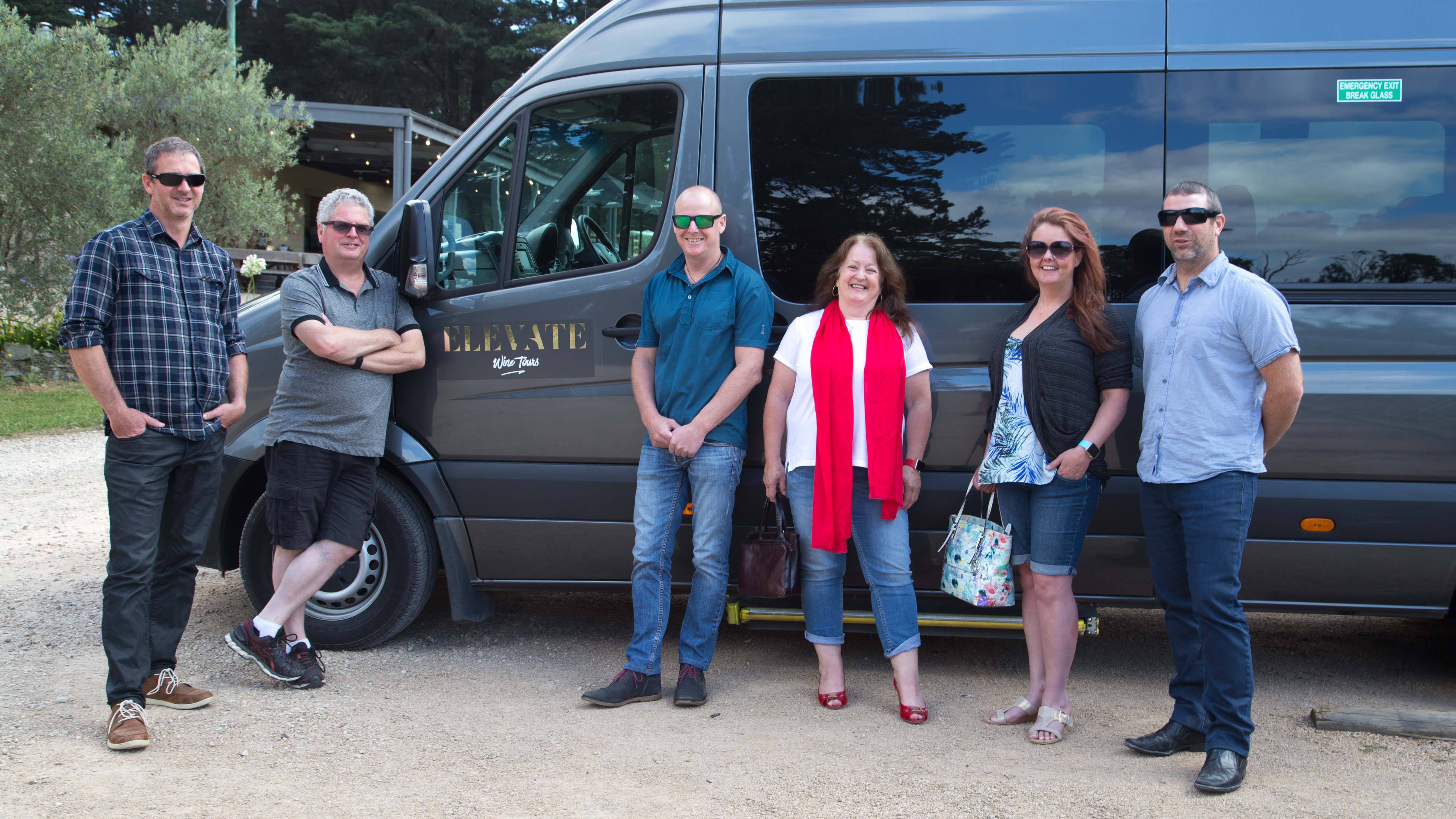 Group photo with the Elevate Wine Tour Mercedes-Benz vehicle
