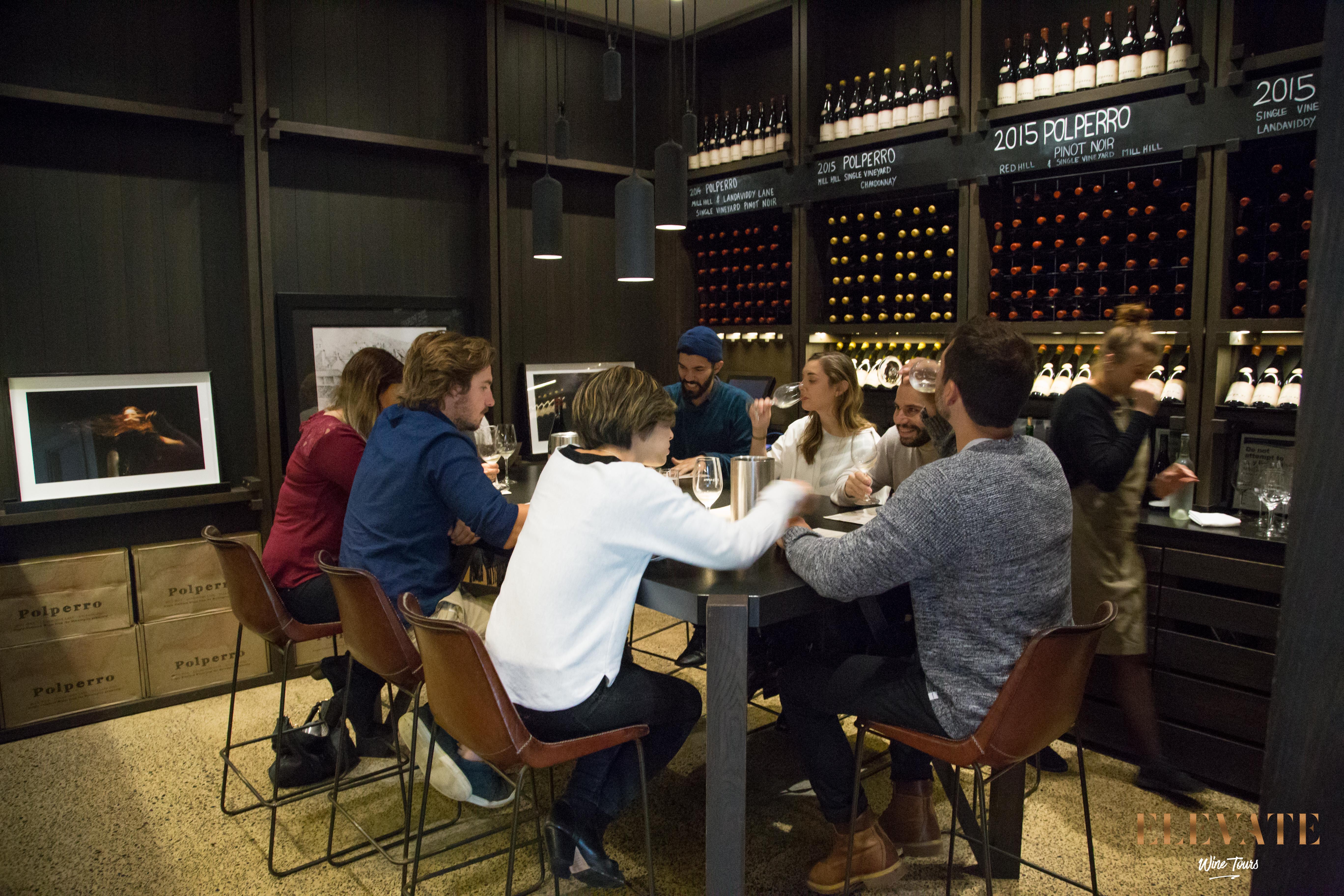 Wine Tour group tasting wine at Polperro Cellar Door on the Mornington Pensinsula